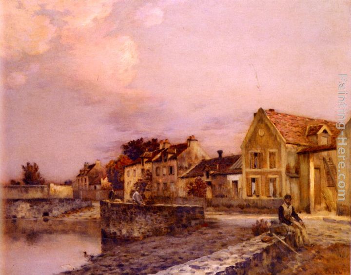 Figures At The Village Pond, Sunset painting - Jean-Charles Cazin Figures At The Village Pond, Sunset art painting
